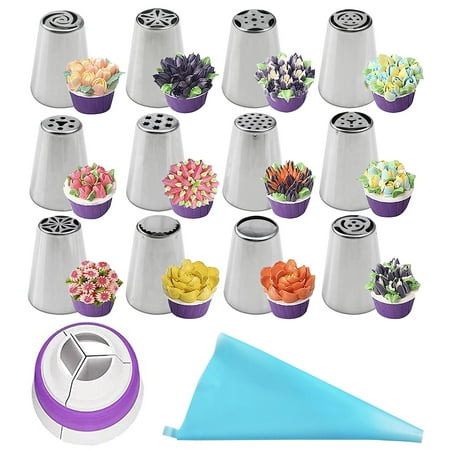 

Stainless Steel Russian Piping Tips Frosting Piping Professional DIY Piping Tips Set Cake Decorating Supplies for Cookie Cupcake Dessert 14Pcs