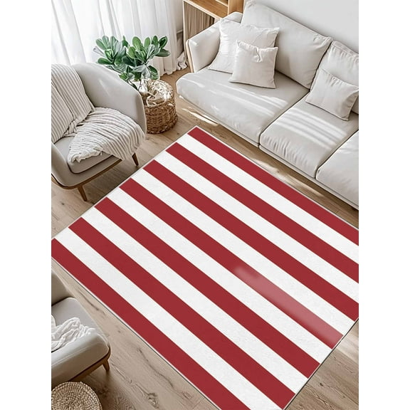 Christmas Red Area Rug for Bedroom 4x6 Ft and White Stripe Super Soft fuzzy Throw Rug Non-Slip Fluffy Plush Indoor Floor Carpet for Living Room Nursery Home Decor