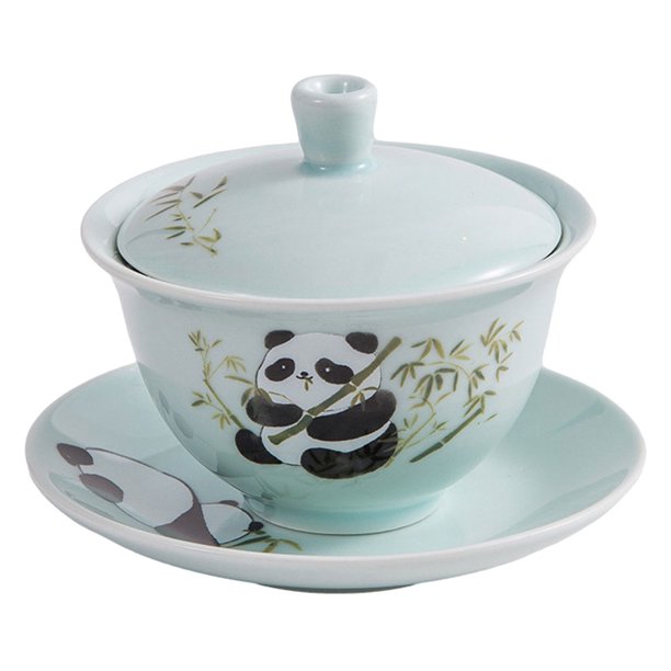 1 juego de taza de té de cerámica con forma de panda y platillo con tapa, estilo chino, taza kawaii, regalo para amantes y entusiastas del té