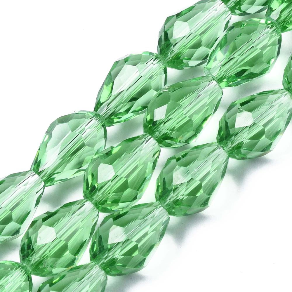 10 strand Glass Beads Strands Faceted teardrop Lime Green 15x10mm Hole: 1mm 50pcs/strand 26.6 inch