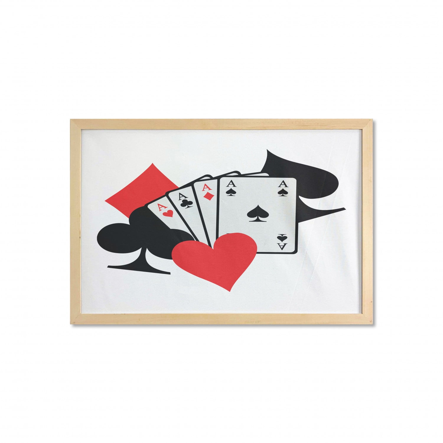 Poker Wall Art with Frame, Playing Cards 4 Aces Illustration with Suit  Motifs Casino Art Print, Printed Fabric Poster for Bathroom Living Room,  35" x 23", White Black and Scarlet, by Ambesonne -