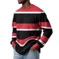 thumbnail image 5 of Men's Stripe Crewneck Waffle Knit Print Pullover Sweatshirt, Long Sleeve Casual Daily Top for Fall Spring,Red,M, 5 of 9