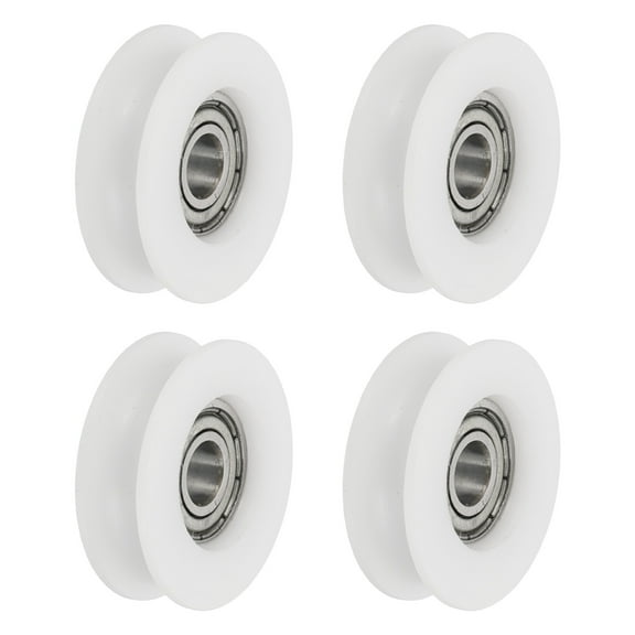 Uxcell U Groove Ball Bearing Roller, 6 x 27 x 9mm Nylon Pulley Guide Wheel Stainless Steel Track Wheel Heavy Duty Replacement for Slide Door Window Mechanical Equipment, White Pack of 4