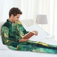 thumbnail image 6 of Naloa Turquoise Golden Swirl Men’s Pajamas Set - Long Sleeve Button Down Sleep Shirt and Pajama Bottoms Sleepwear Set-Small, 6 of 7