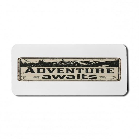 Saying Computer Mouse Pad, Vintage Rusty Sign Style Mountains and Lettering Print Illustration, Rectangle Non-Slip Rubber Mousepad X-Large, 35" x 15", Grey Yellow Charcoal Grey, by Ambesonne