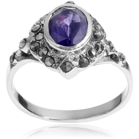 Brinley Co. Women's Amethyst and Marcasite Sterling Silver Fashion Ring