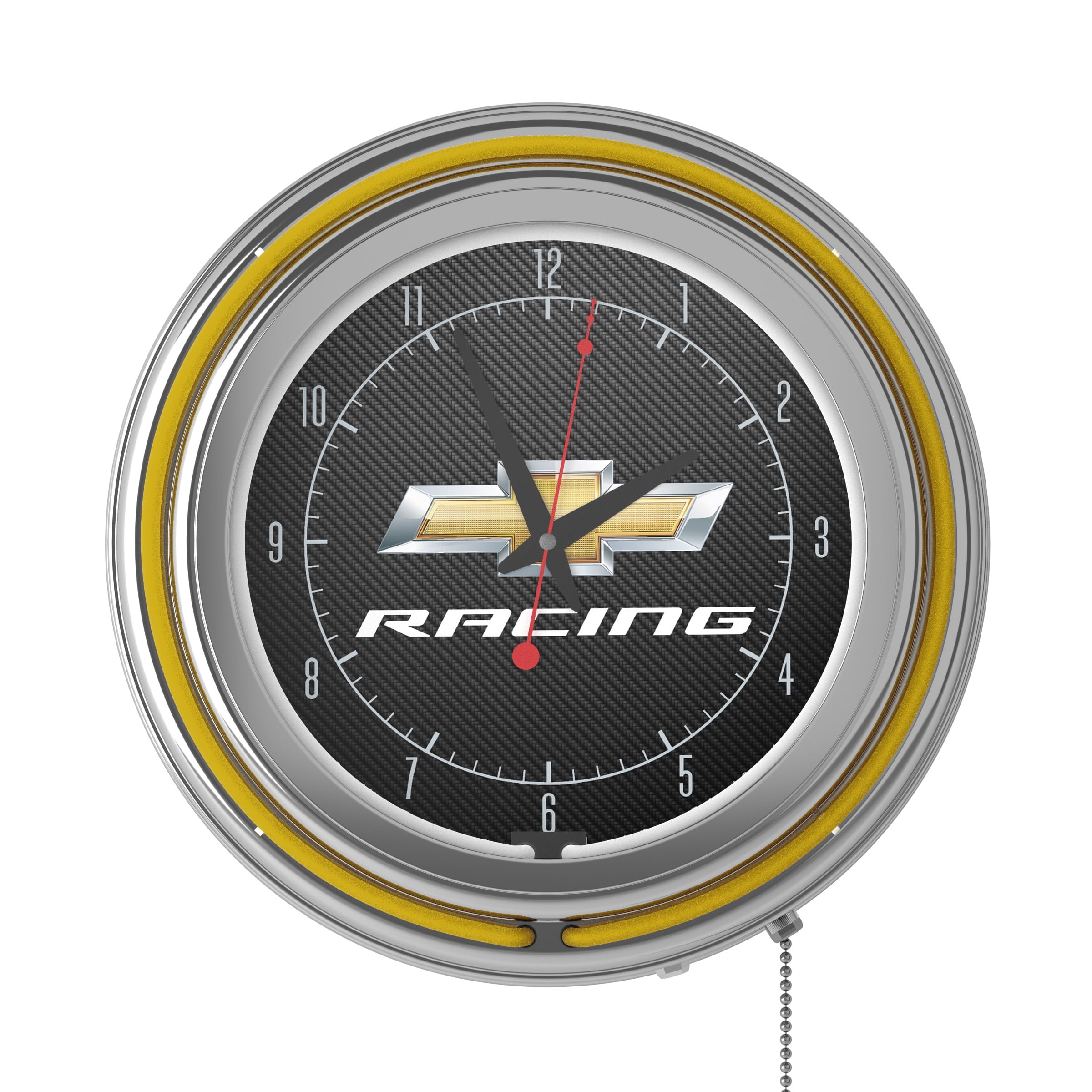 Chevrolet Chrome Double Rung Neon Clock - Chevy Racing