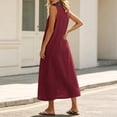 thumbnail image 4 of SAWOBUUN Womens Sleeveless Maxi Dress V Neck Contrast Collar Caftan Dress Casual Loose Fit Cotton Linen Long Sundress with Large Pockets, 4 of 7