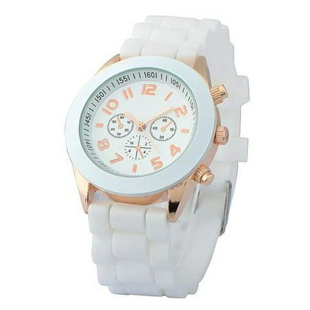 White Unisex Men Women Silicone Jelly Quartz Analog Sports Wrist Watch (Best Wrist Watches For Mens)