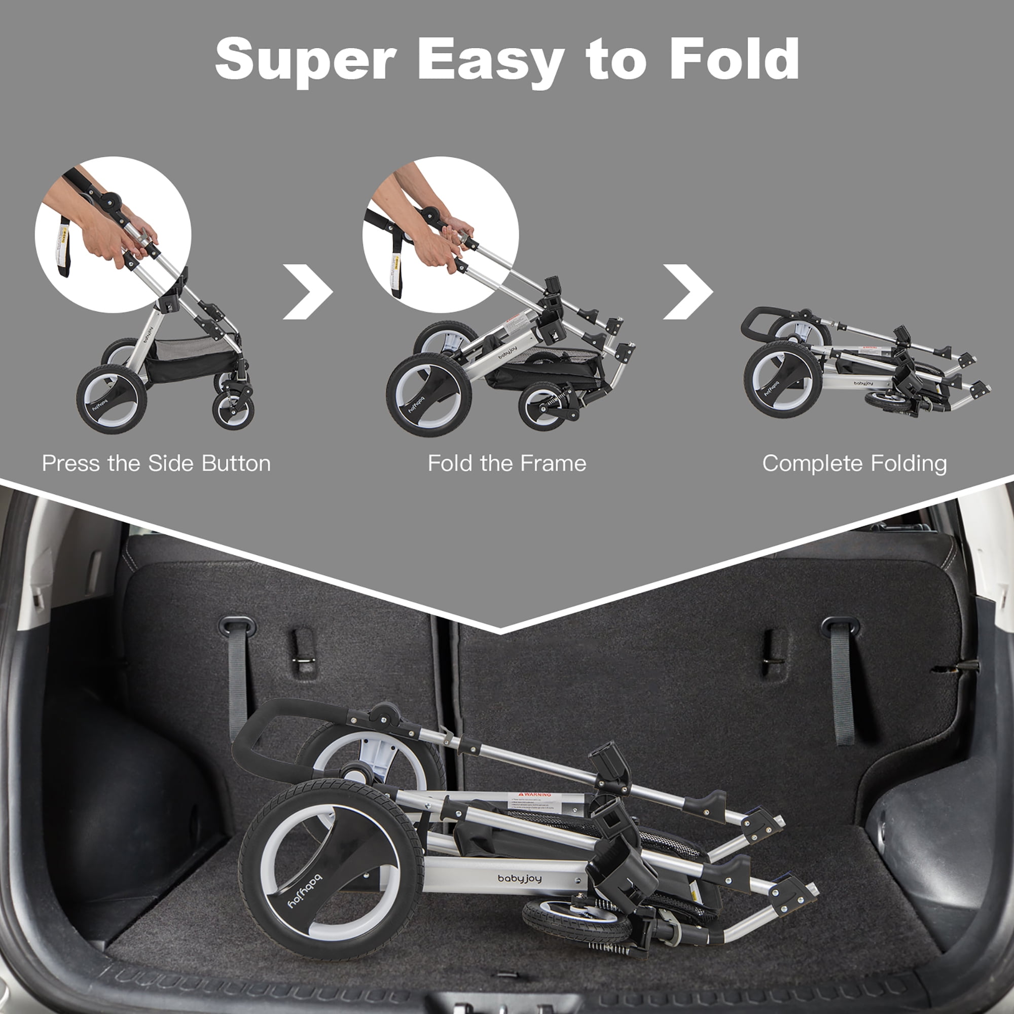 Costway Folding Aluminum Infant Baby Stroller Kids Carriage Pushchair W/ Diaper Bag Gray