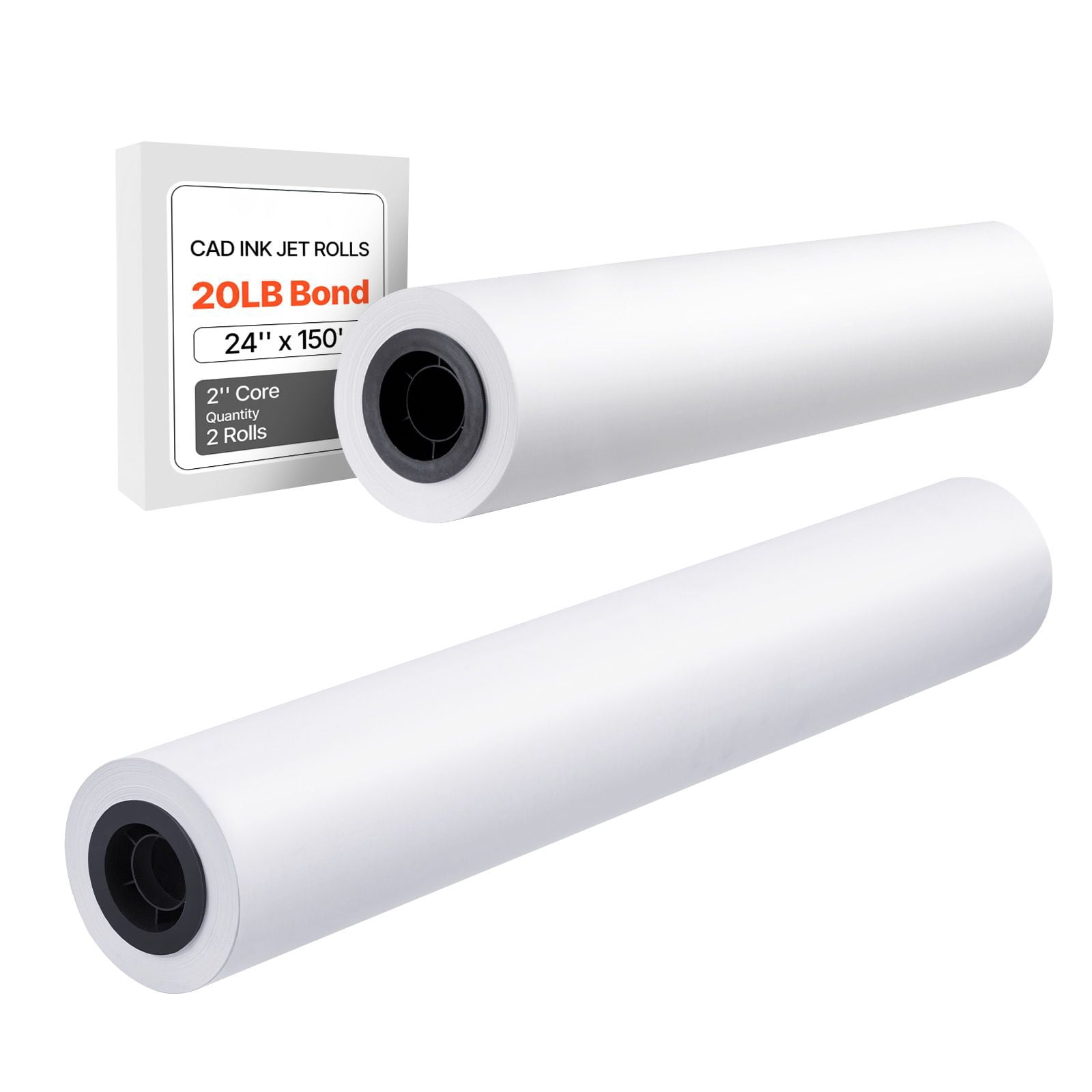 Dranite Wide Format Plotter Paper, 24 in x 150 ft, CAD Bond Roll (2-Pack), 20 lb Bond, 2 in Core – for CAD Drawings, Engineering Plans, GIS Maps, Architectural Designs