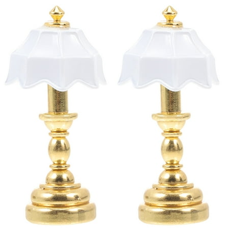 

2Pcs Mini Bedside Lamp Adornment Metal Mini Light Decor Model Mini House Decor