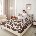 thumbnail image 2 of Manfei Retro Cow Print Fitted Sheet Full 3 Pieces,Minimalist Animal Pattern Bed Set,Beige Cream Brown,1 Fitted Sheet and 2 Pillowcases, 2 of 6