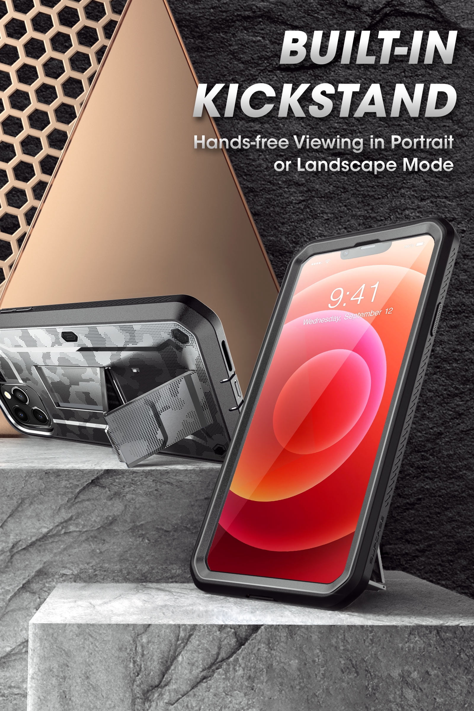 SUPCASE Unicorn Beetle Pro Series Case for iPhone 13 Pro Max (2021 Release) 6.7 Inch, Built-in Screen Protector Full-Body Rugged Holster Case (CamoGray)