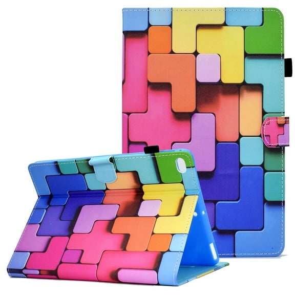 Allytech Case for iPad 9.7" 6th/5th Gen 2018/2017 Model, iPad Air 2/Air 1 Case with Pen Holder, Hands-Free Stand PU Leather Anti-Scratch Auto Sleep Wake Magnetic Snap Case for iPad 9.7", Rainbow Cube