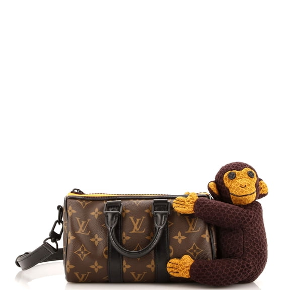 Pre-Owned Keepall Bandouliere Bag Monogram Canvas with LV Friends Plush Monkey XS By Rebag