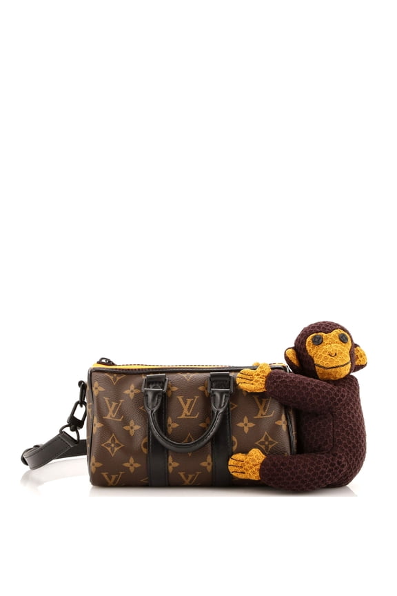 Pre-Owned Keepall Bandouliere Bag Monogram Canvas with LV Friends Plush Monkey XS By Rebag