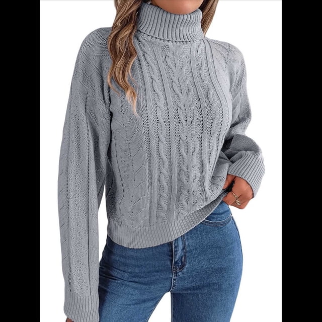 Suéter de Mujer con Cuello Redondo, Botones Texturizados, Mangas Farol, Jersey de Punto Gris M