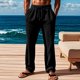 thumbnail image 4 of Pantalones largos para hombre, de color liso, con cordón, informales, de moda, largos, para hombre, 4 of 9
