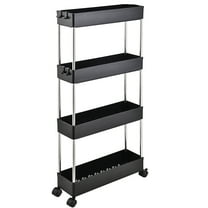 4-Tier Slim Storage Cart,Bathroom Storage Organizer,Slim Rolling Cart,Slide Out Storage Cart with Wheel,Mobile Shelving Unit for Bathroom Kitchen Bedroom Laundry Narrow Places (Black)