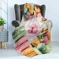 thumbnail image 4 of Colorful Soft Flannel Fleece Throw Blanket, Traditional French Desert Macaroons Themed Collage with Coffee Gourmet Print, Cozy Plush for Indoor and Outdoor Use, 60" x 80", Multicolor, by Ambesonne, 4 of 5