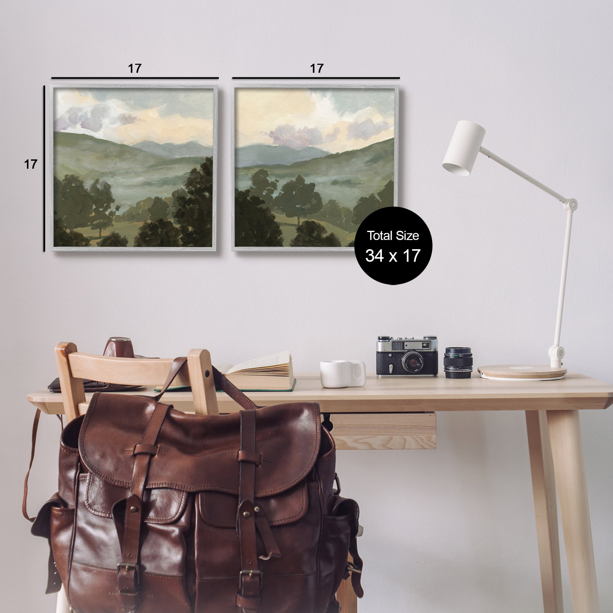 Stupell Industries Rural Hills Landscape Nature Painting Gray Framed Art Print Wall Art, 17 x 17, Set of 2