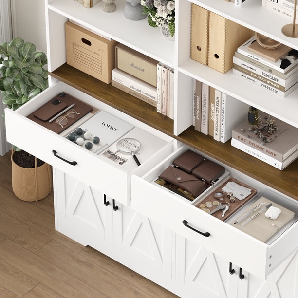 Homfa 69'' White Bookshelf with Drawers, 6-Tier 6 Cubes Display