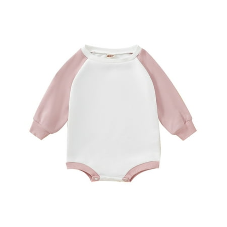 

Peyakidsaa Baby Boy s Girl s Round Neck Long Sleeve Contrast Color One Piece Snap Closure Sweatshirt Romper