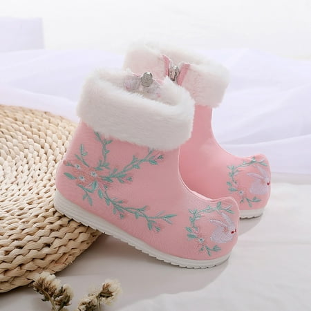 

TOWED22 Toddler Girl Snow Boots Real Leather Fringe Baby Booties for Girls Boys Winter Warm Snow Boots with Tassels Hard Sole Lined Toddler Moccasins Shoes Pink