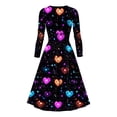 thumbnail image 2 of Jinhomg Womens Vintage Cocktail Dress Love Cute Valentine's Day Heart Print Party Dress Flowy Swing Long Sleeve V-Neck Midi Dresses Spring Saving Black S, 2 of 3