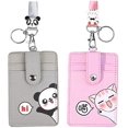 thumbnail image 1 of Cute Neck Pouch, Student ID Credit Card Case Holder Cartoon Shield Panda/Cat (Gray+Pink), 1 of 5
