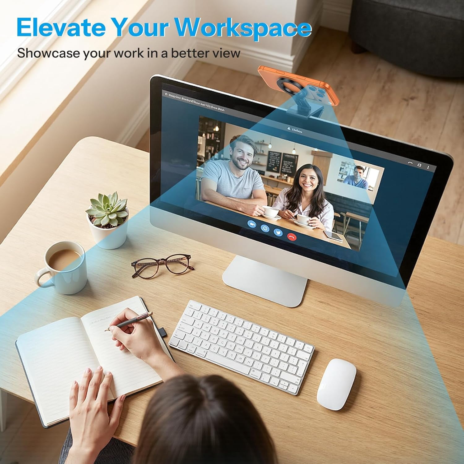 NEOYFC for  VC07 360°Rotating Continuity Camera Mount for iMac Desktop Monitor Mount with 1/4" Screw, Adjustable Magnetic Phone Stand for MagSafe foriPhone 17/16 Pro Max Air, Mac, Gym, TV, 4K, Laptop
