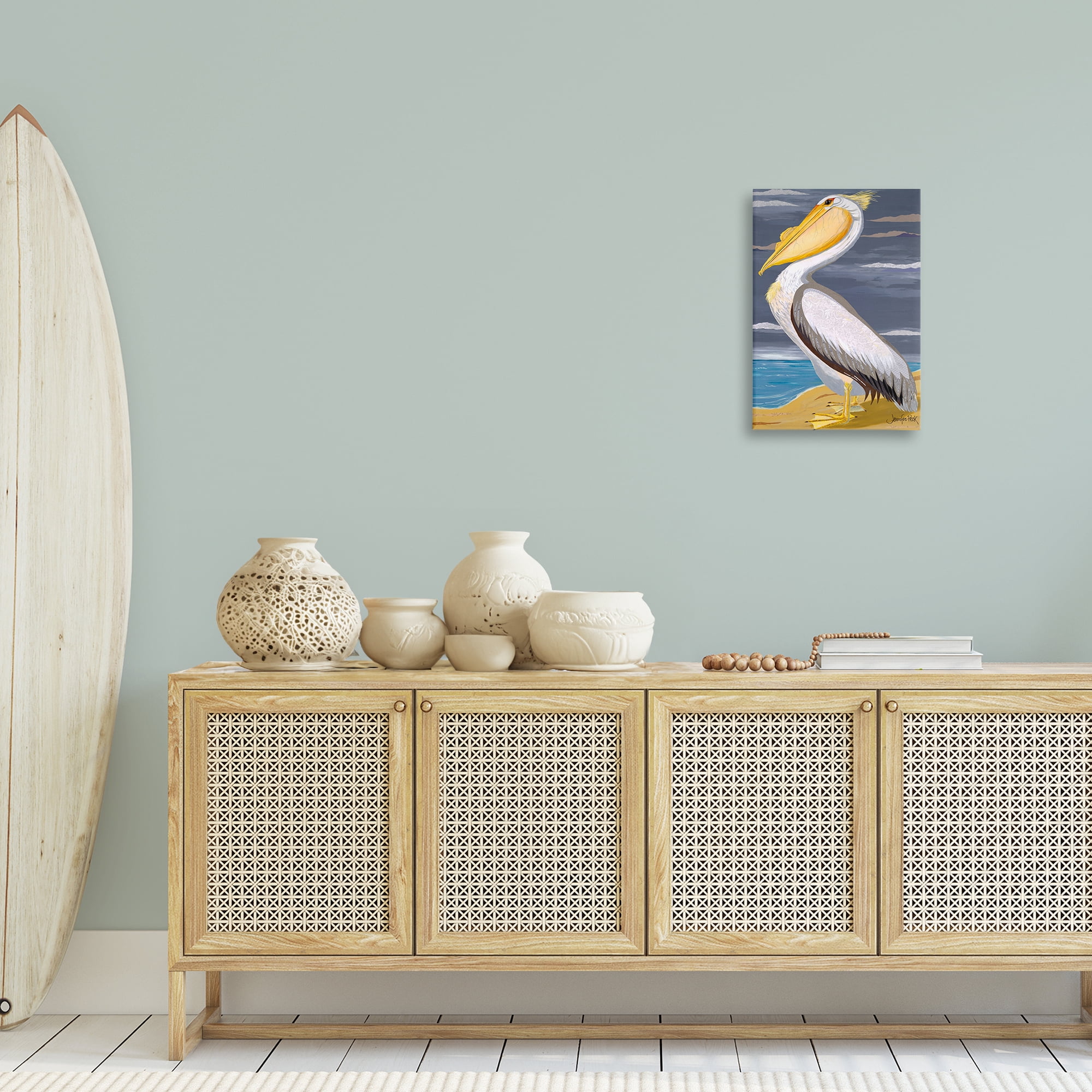 Stupell Industries White Pelican on Shore Animals & Insects Painting Gallery Wrapped Canvas Art Print Wall Art, 16 x 24