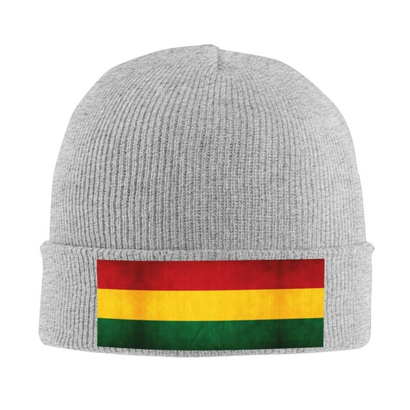 Retro Reggae-Rastafarian Flag Winter Beanie Hats for Men Women Warm Cozy Knitted Cuffed Skull Cap Gray