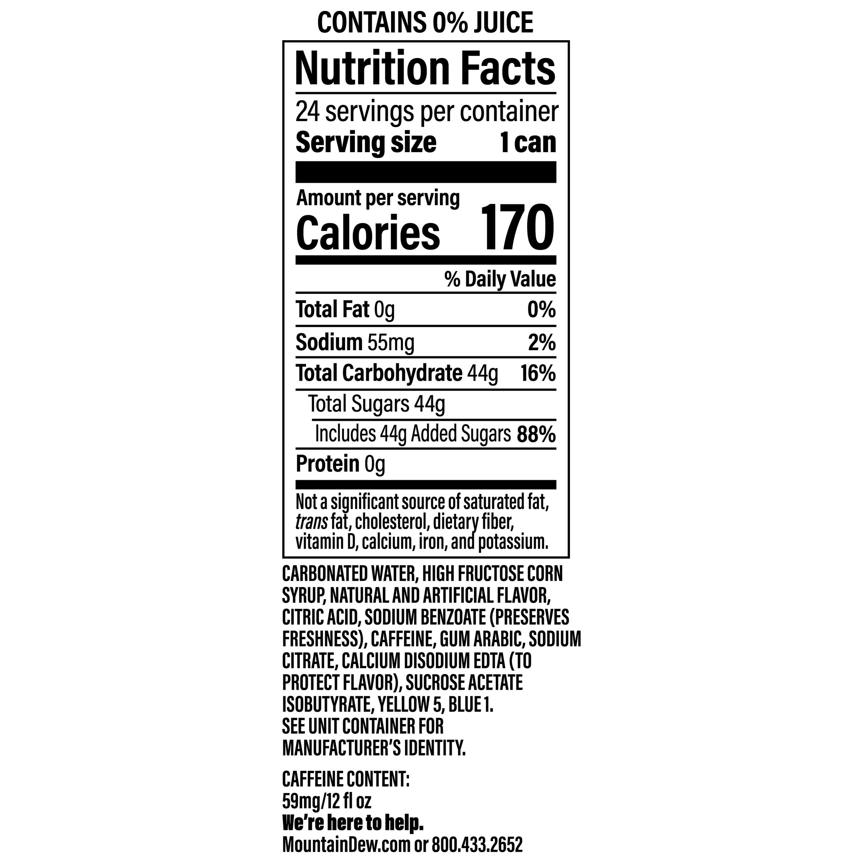 Mountain Dew Baja Blast Tropical Lime Soda Pop, 12 oz 24 pack Cans