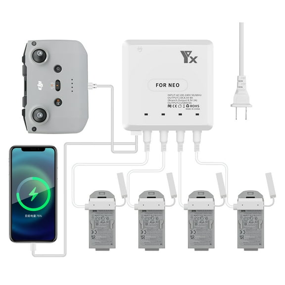 6 in 1 Battery Charger for For DJI NEO Drone Battery Charging Hub Fast Smart Battery Charger with USB Port