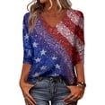 thumbnail image 4 of Wutalume Women's 3/4 Sleeve American Flag Top - Stars and Stripes Independence Day Print V-Neck T-Shirt, 4th of July Outfits for Women, 3/4 Length Sleeve Womens Tops,Dark Blue 3XL, 4 of 7