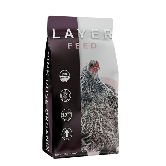 Pink Rose Organix Layer Pellet Feed, 25lbs - Non-GMO, High-Protein Poultry Feed for Healthy Hens & Nutritious Eggs, 17.5% Protein - USDA Certified Organic Blend, Soy & Corn-Free