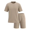 thumbnail image 5 of hotojiny Mens 2 Piece Outfits Summer Textured T-Shirt and Drawstring Shorts Set Comfortable Short Sleeve Travel Outfit(Khaki,X-Large), 5 of 6