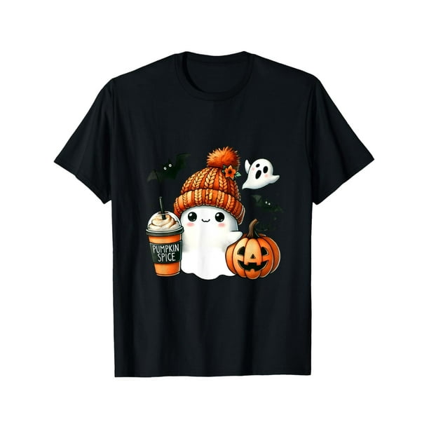 Halloween T-shirt Geist Kaffee Mütze Cartoon Halloween Scary Ghost T-Shirt, black