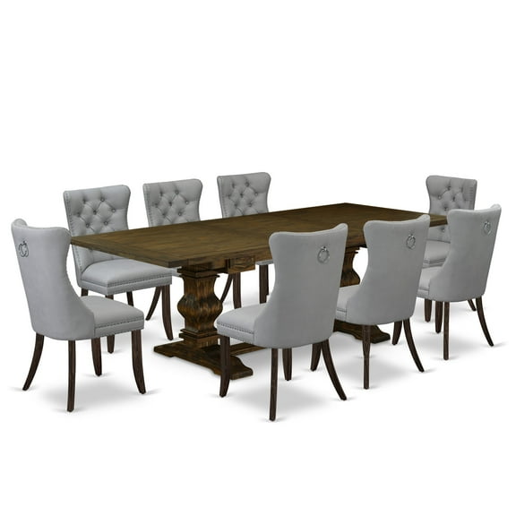 East West Furniture 9 Piece Dinette Set Contains a Rectangle Dining Table with Butterfly Leaf