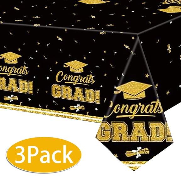 Graduation Tablecloth Party Decorations for Class of 2025 Congrats Grad Disposable Table Covers Graduation Accessories for Graduation Party Supplies 3 Pack Design1