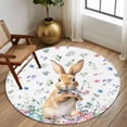 thumbnail image 3 of Round Area Rug 6 Ft, Bunny Easter Washable Non-Slip Circle Carpet for Living Room/Bedroom, Spring Floral Rabbits Eggs Farmhouse Low-Profile Indoor Mats Collection Rugs for Residential, 3 of 7