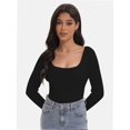 thumbnail image 6 of Women's Scoop Neck Long Sleeve Slim Fitted Casual Basic Crop Top, 6 of 6