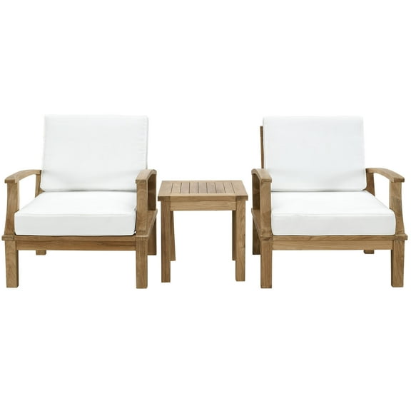 Modern Contemporary 3 Pcs Outdoor Patio Teak Sofa Set, White Wood