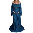 thumbnail image 1 of Vestido de Maternidad para Fotografía Color Sólido Elegante Vestido de Manga Larga sin Hombros para Sesión de Fotos de Embarazo, 1 of 5