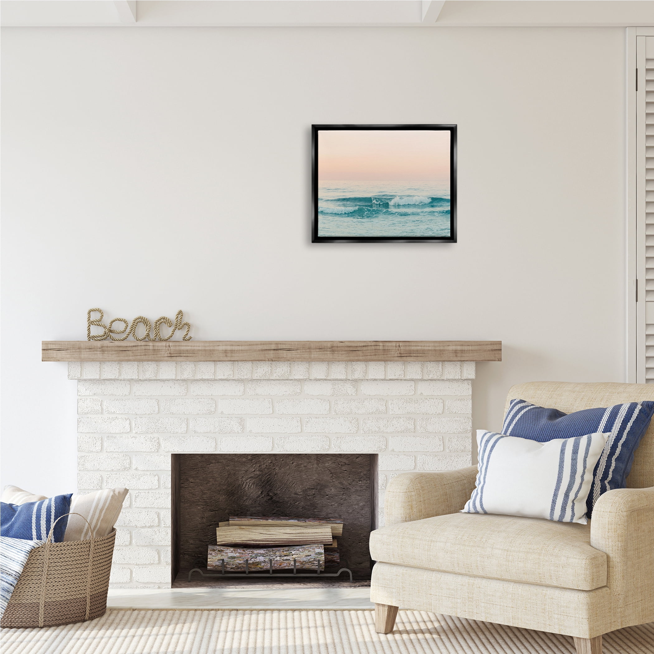 Stupell Industries Ocean Waves Sunset Nature Photography Black Floater Framed Art Print Wall Art, 21 x 17