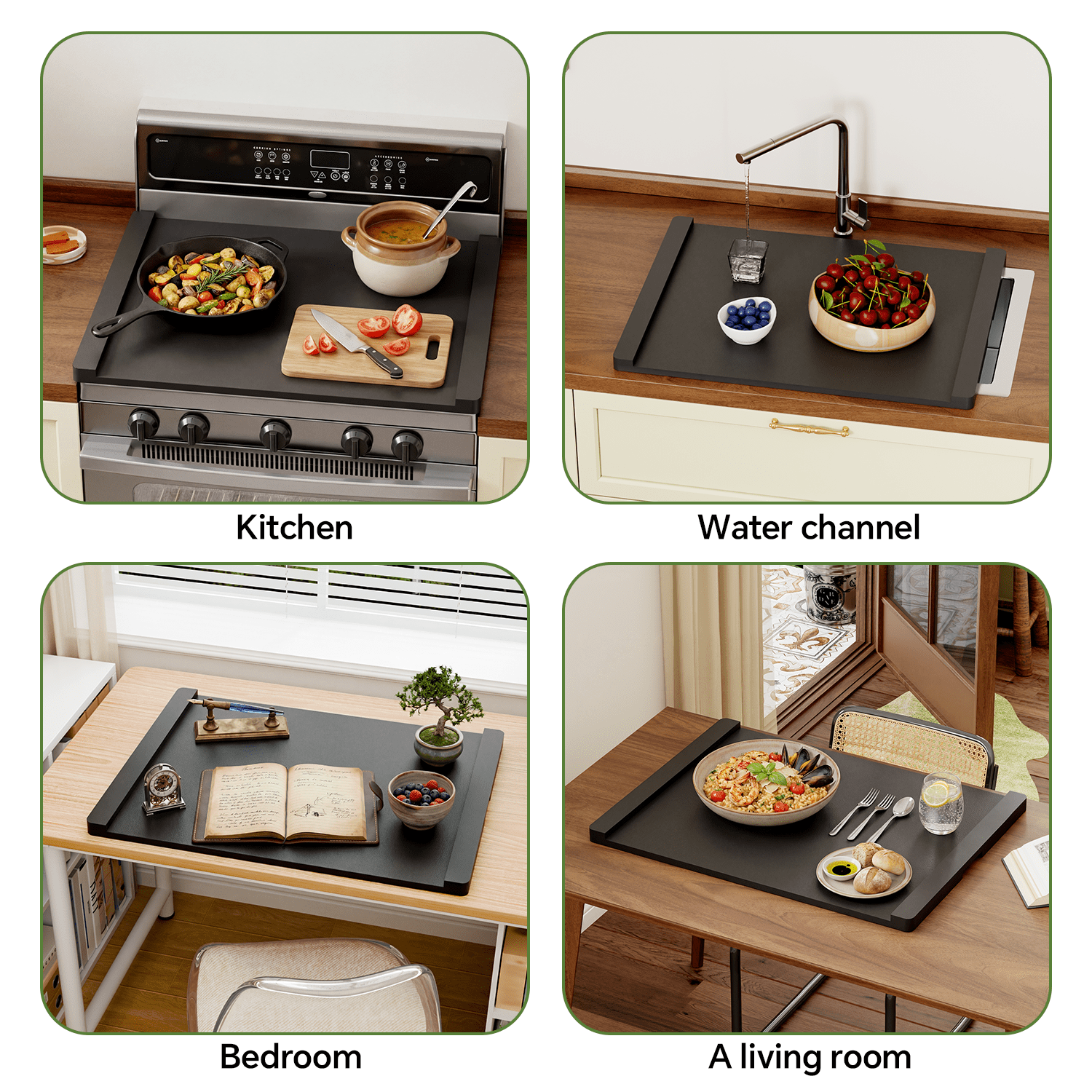 HAIDAIYA Noodle Board Stove Cover, Stove Top Covers for Electric 30"L X 22"W, Stove Top Covers for Gas Burners, Sink Cover for Counter Space, Durable Easy Clean Countertop, Black
