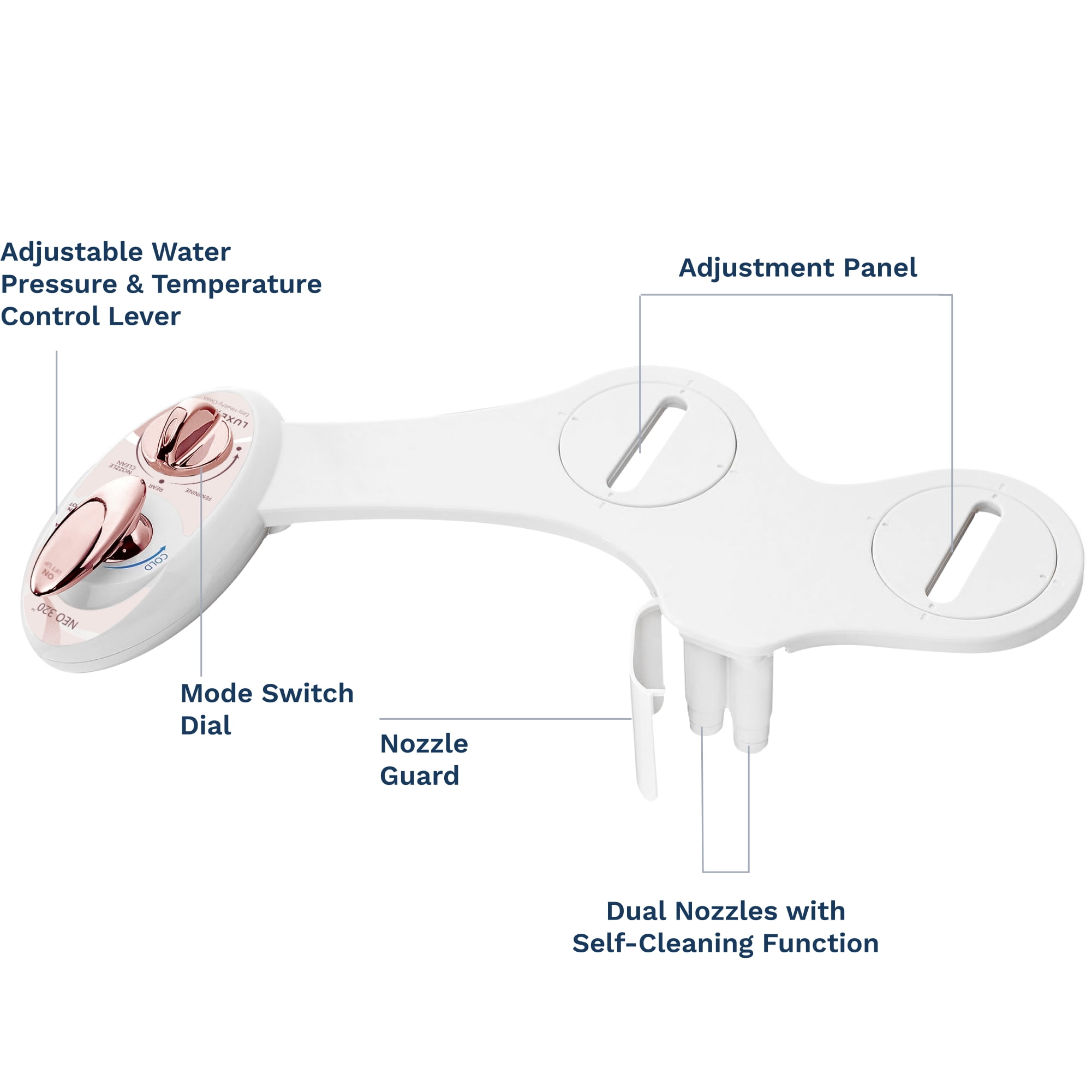 LUXE Bidet NEO 320 - Self Cleaning Nozzle - Warm Water Non-Electric Bidet Attachment (Rose Gold)