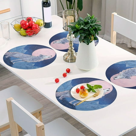 

Round Grid Placemat One Sizex1 Round Placemat PVC Plate Mat，15.4 Inch Non-Slip and Heat Resistant Table Placemat Dining Room Placemat Roaring Wolf